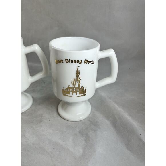 Walt Disney World 50th Anniversary Footed Mugs Pair White Gold Castle Logo - Picture 2 of 6